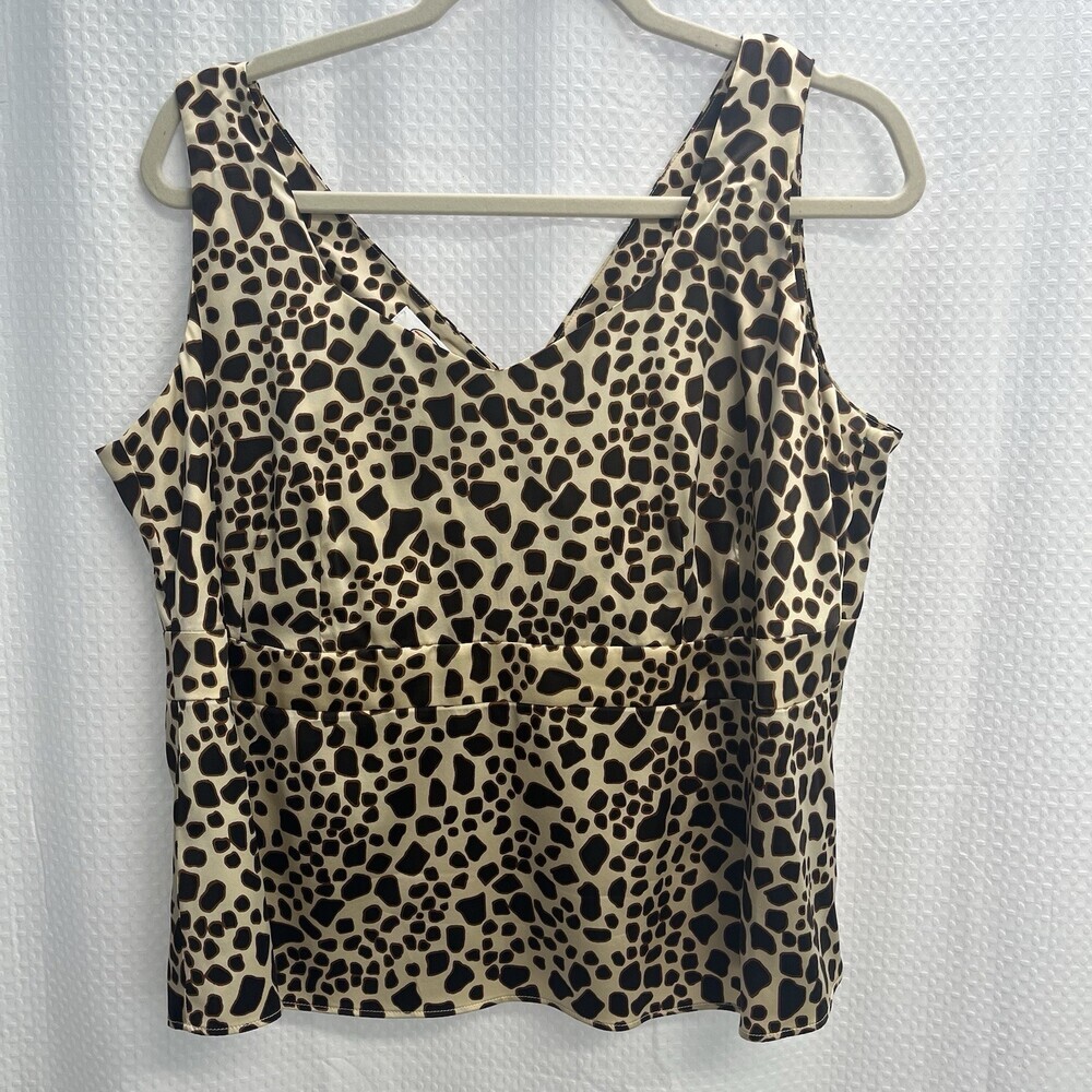 Talbots‎ Silk Brown Giraffe Print Satin Sleeveless Top 14P Classic Career